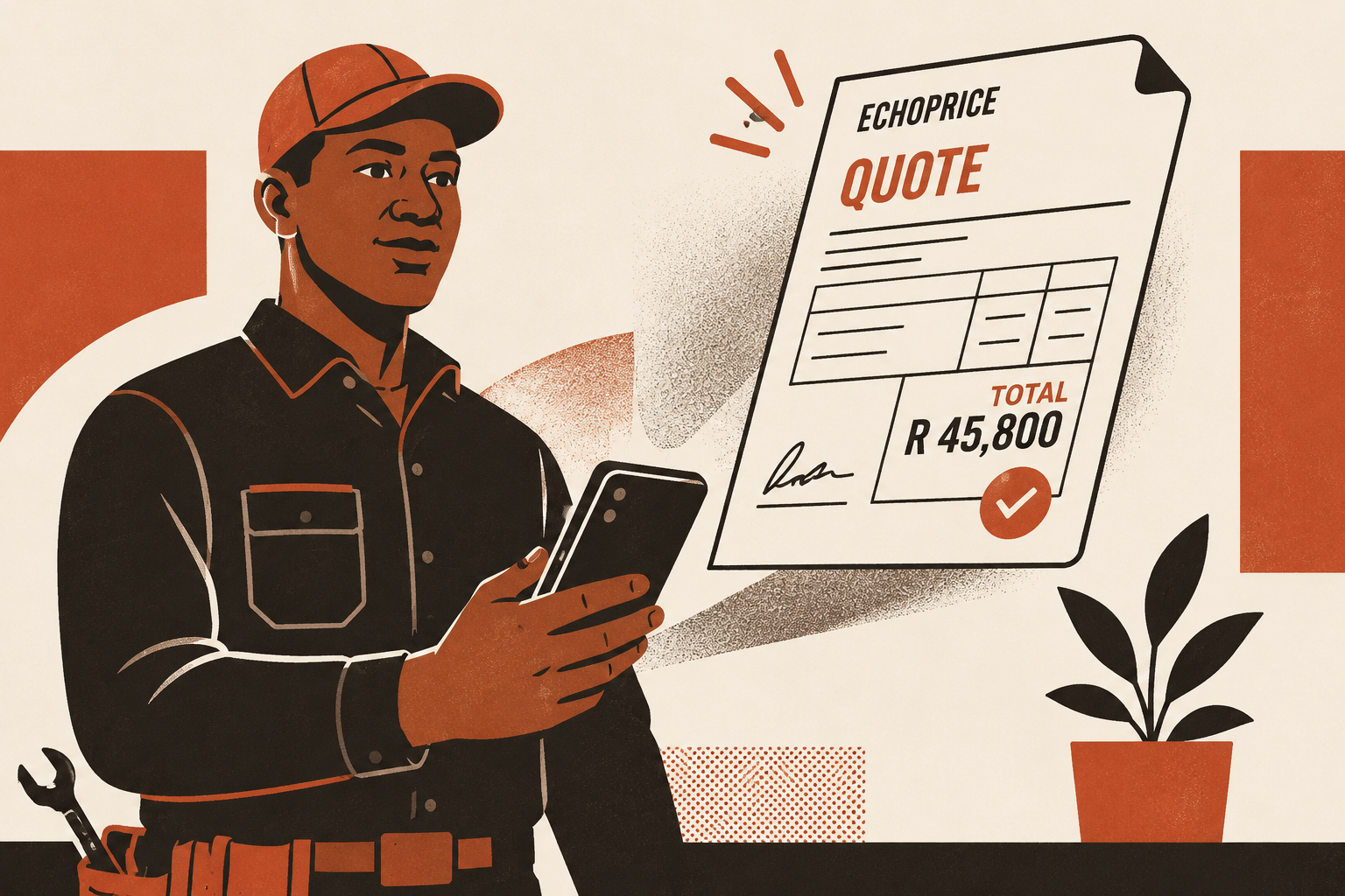 Contractor reviewing a polished Echoprice quote PDF on their phone